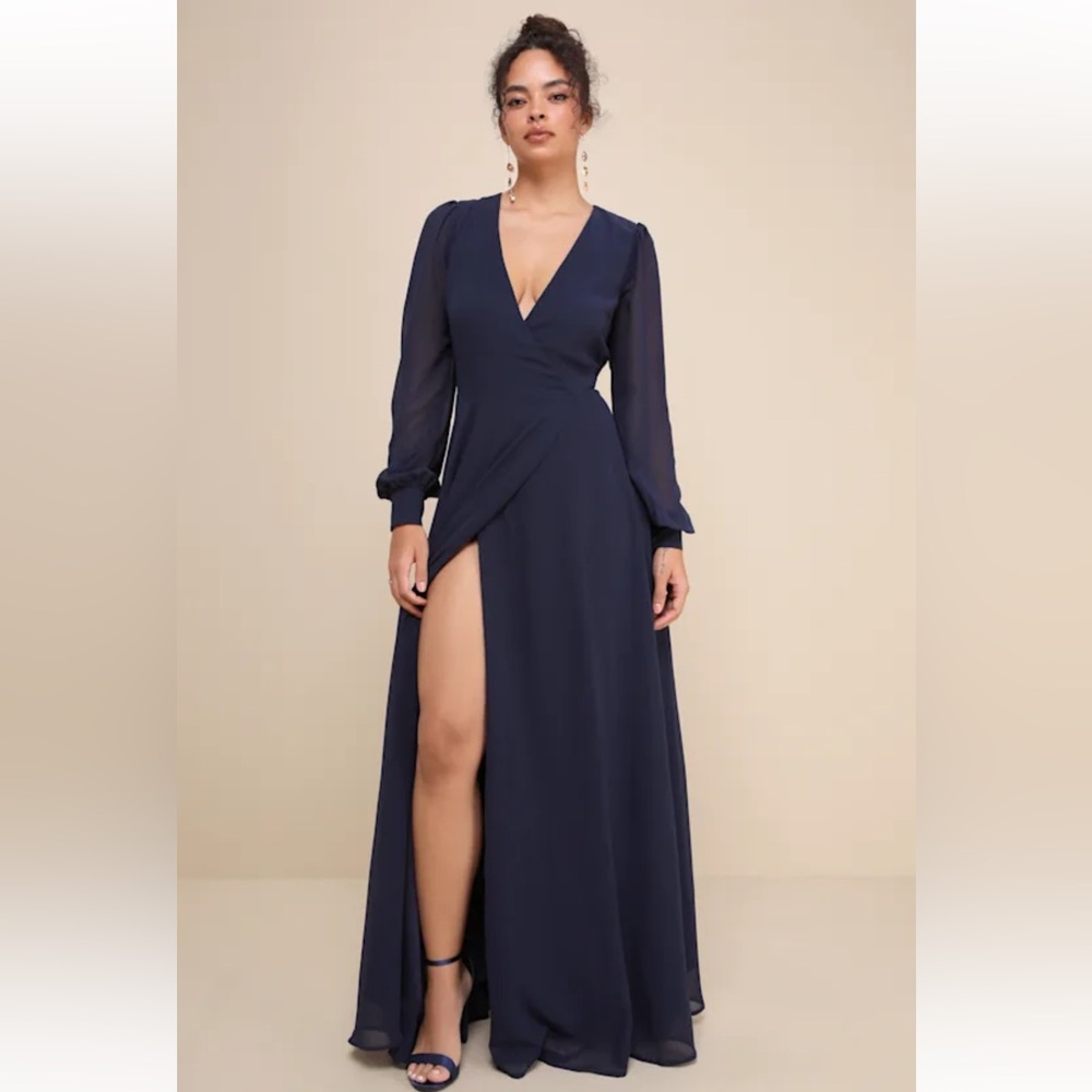 NWT My Whole Heart Dark Navy Blue Long Sleeve Wrap Dress, M